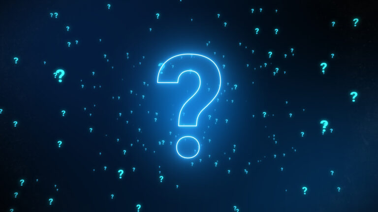 Question mark problem sign with particles flying in the background